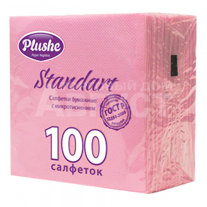 Салфетки бумажные Plushe однослойные, 24*24 см, розовый, 100 листов