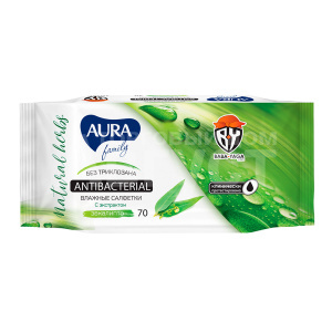 Влажные салфетки Aura Family с антибактериальным эффектом, big-pack с крышкой, 70 шт