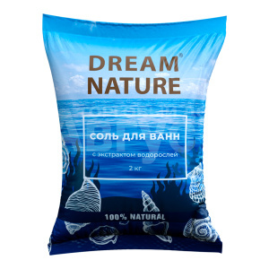 Соль для ванн Dream Nature без красителей и ароматов 1056 Дары моря, с экстрактами водорослей/йодированная, 2 кг