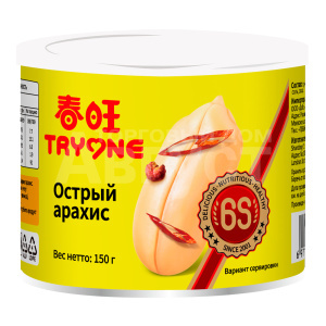 Арахис Tryone жареный, острый, ж/б, 150 г