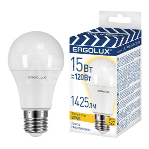 Лампа светодиодная Ergolux 15W-E27-3K 15Вт Е27 3000К 220-240В, колба A60 лон