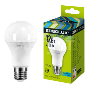 Лампа светодиодная Ergolux 12W-E27-4K 220В 12Вт E27 4500K, нейтральный белый, колба A60 лон