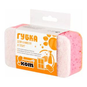 Губка хозяйственная Рыжий кот 002626 для ванной 2 в 1, поролон,искусственная замша, 1 шт