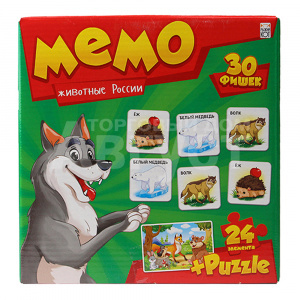 Настольная игра МП-0370 Мемо 30 фишек + пазлы 24 элемента, Животные России