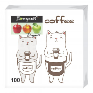 Салфетки бумажные Bouquet Elegant, однослойная, 24 см, Cofee Cat, 100 листов