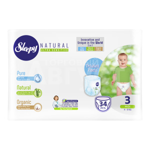 Подгузники Sleepy Natural TRAINING PANTS Midi 4-9 кг, размер 3, 34 шт