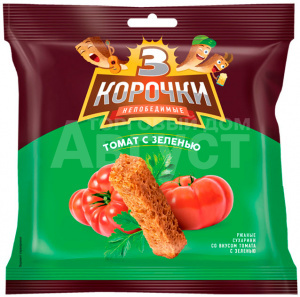 Сухарики 3 корочки ржаные со вкусом томат с зеленью, 40 г