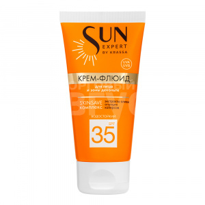 Крем для загара Sun Expert флюид, для лица и зоны декольте, водостойкий экстракт оливы SPF35, 50 мл