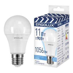 Лампа светодиодная Ergolux 11W-E27-4K 11Вт Е27 4500К 220-240В, колба A60 лон