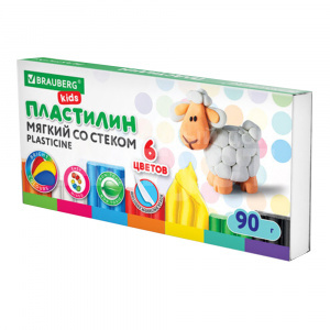 Пластилин Brauberg 106493 Kids, со стеклом 90 г, 6 цветов