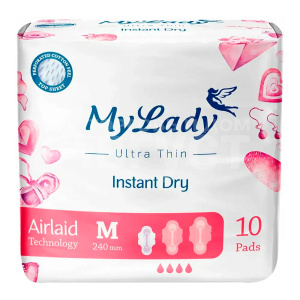 Прокладки гигиенические My Lady Ультратонкие Instant Dry M, с двойной перфорацией, длина 24см, 10 шт