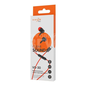 Наушники вакуумные Vixion GS-00031783 гарнитура VS-30 с коннектором Type-C PRO, черно-красные