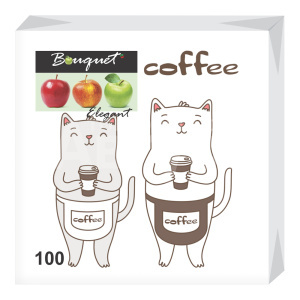 Салфетки бумажные Bouquet Elegant, однослойная, 24 см, Cofee Cat, 100 листов
