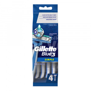 Станок для бритья Gillette Blue Simple одноразовый 3 лезвия, мужской, 4 шт