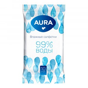 Влажные салфетки Aura Family Освежающие 99% воды, 10 шт