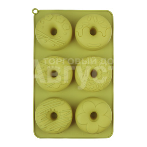 Форма для выпечки Vetta 856-005 Пончик, на 6 ячеек, цвет зеленый, 27*16,5*3 см, силиконовая