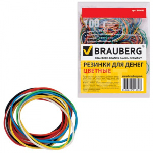 Резинка для денег Brauberg 440036 диаметр 60 мм, каучук, цветные