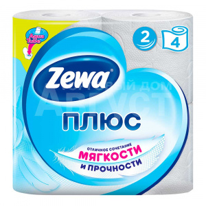 Бумага туалетная Zewa Плюс двухслойная, белая, 4 шт