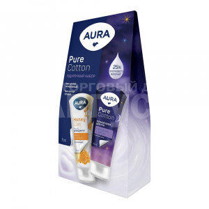 Набор подарочный Aura Pure Cotton (крем для рук с D-пантенолом и и экстрактом мёда 75мл+крем для рук ночной 75мл), женский