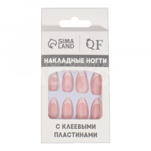 Ногти накладные Queen Fair 9718299 форма миндаль, френч 24 шт, нежно-розовые