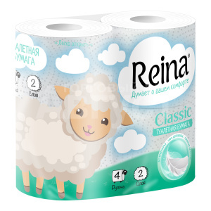 Бумага туалетная Reina двухслойная, Classic, 4 шт