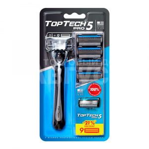 Станок для бритья TopTech PRO 5 5 лезвий, 9 сменных кассет, совместимы с Gillette Blue3, мужской