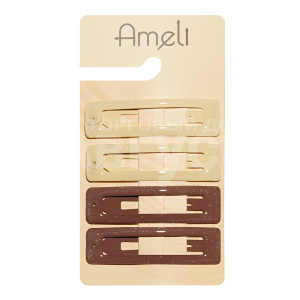 Зажим для волос Ameli WHB24772-129 Прямоугольный, коричневый, бежевый, 4 шт