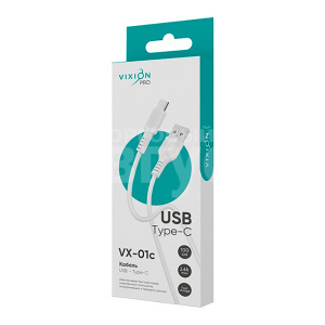 Кабель для зарядки Vixion USB to Type-C VX-01c PRO 2,4А, белый, 1 м