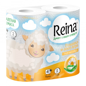 Бумага туалетная Reina Aroma Ромашка и алоэ вера, двухслойная, 4 шт