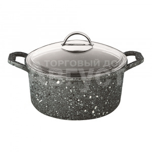 Кастрюля Маруся R400-20 с крышкой 18 см, литой алюминий, гранитно-каменный серый, 2 л