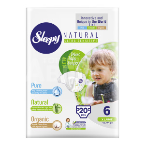 Подгузники Sleepy Natural Organic Baby Diaper XL 15-25 кг, размер 6, 20 шт
