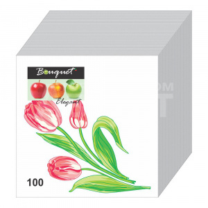 Салфетки бумажные Bouquet Elegant, Три тюльпана, 1-слойная, 24*24 см, 100 листов