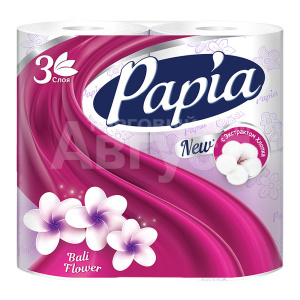 Бумага туалетная Papia 4шт 3-х слойная цветы