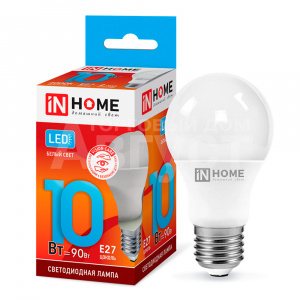 Лампа светодиодная IN HOME 10Вт-230В-4000К–E27, колба А60