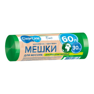 Пакеты для мусора Clear Line BIO биоразлагаемые 60л 30шт зеленые