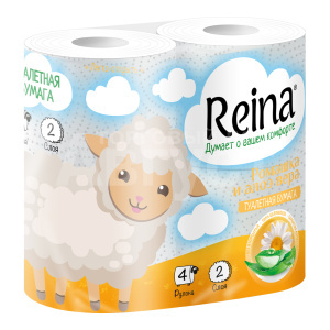 Бумага туалетная Reina Aroma Ромашка и алоэ вера, двухслойная, 4 шт