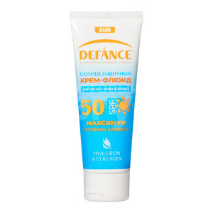 Крем для загара Defance для лица и зоны декольте с гиалуроном и коллагеном SPF50, 75 мл