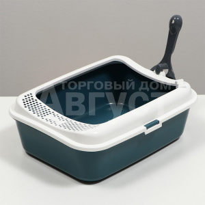 Лоток Пижон для кошек 7107722 глубокий с бортом + совок 30*39*13,5см серый