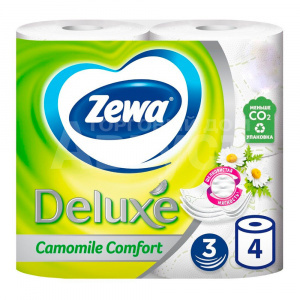 Бумага туалетная Zewa Deluxe трехслойная, ромашка, 4 шт