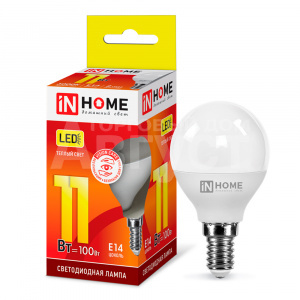 Лампа светодиодная IN HOME 11Вт-230В-3000К–E14, колба P45 шар
