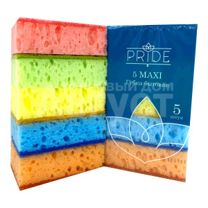 Губка для мытья посуды гх008 PRIDE МАКСИ бытовая с чистящим слоем, ППУ,450г/м2, 90*60*35мм, 5 шт