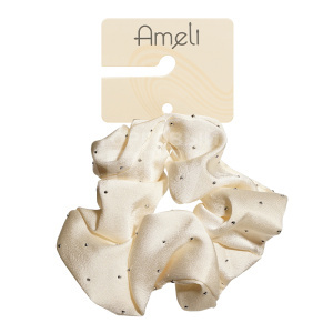 Резинка для волос Ameli WHB24772-88 объемная со стразами, молочно белый, 1 шт
