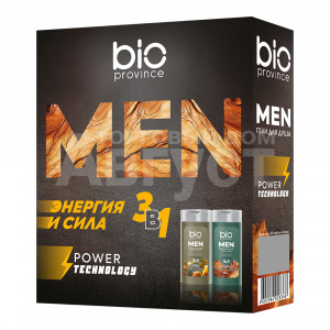Набор подарочный BioProvince Энергия и сила MEN, 3 в 1 (гель для душа Golden 250 мл + Green 250мл), мужской