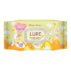 Влажные салфетки Lure для всей семьи хлопок, 120 шт