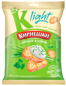 Сухарики Кириешки Light пшеничные сметана с зеленью, 80 г