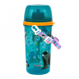 Бутылка для воды E-91(T) детская с трубочкой, пластик, 0,5 л, синий