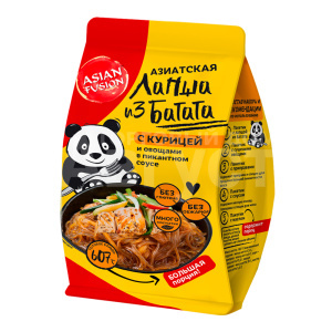 Лапша быстрого приготовления ASIAN FUSION Азиатская из батата с курицей и овощами в сосусе, 107 г