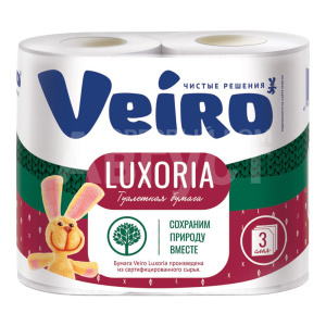 Бумага туалетная Veiro Luxoria 3-х слойная, белая, 4 шт