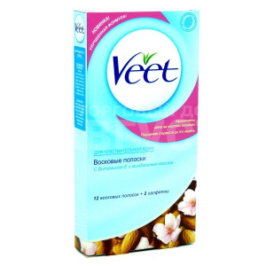 Восковые полоски Veet Easy Gelwax, для чувствительной кожи, 12 шт