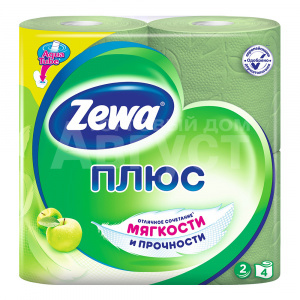 Бумага туалетная Zewa Плюс двухслойная, зеленое яблоко, 4 шт